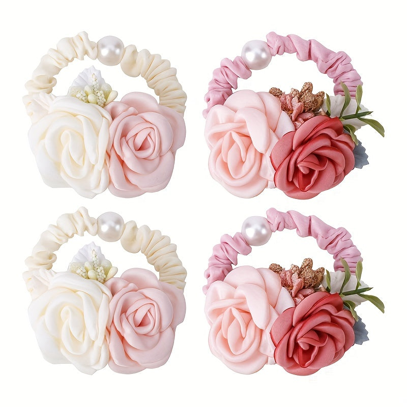 4pcs Flower Hair Ties Hair Accessories for Girls