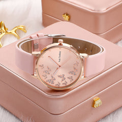 Girls Quartz Watch & Butterfly Pendant Bracelet Gift Set
