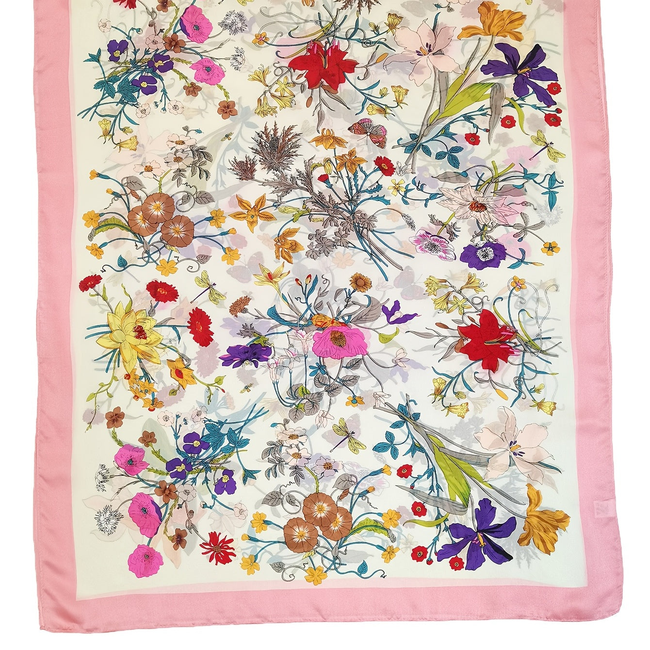 Silk Flower Print Scarf Pink Shawl Windproof Head Wrap
