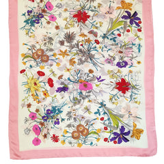 Silk Flower Print Scarf Pink Shawl Windproof Head Wrap
