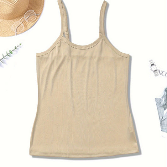 Solid Ribbed Scoop Neck Sexy Cami Top