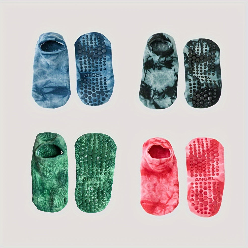 4 Pairs Tie Dye Yoga Short Grip Socks Non-slip Silicone Bottom Comfortable