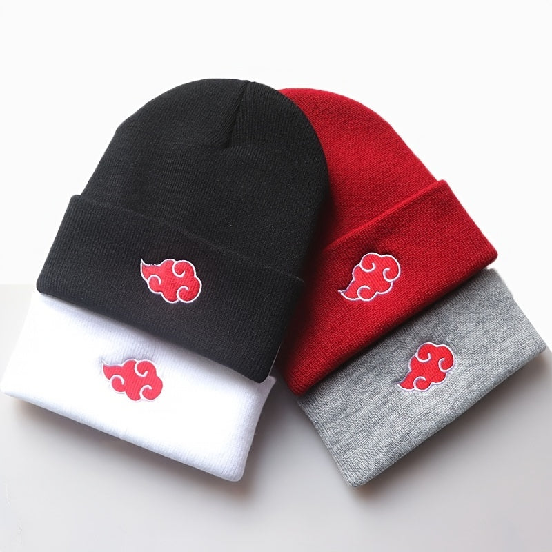 Men's Cartoon Street Red Cloud Embroidery Knitted Warm Hat