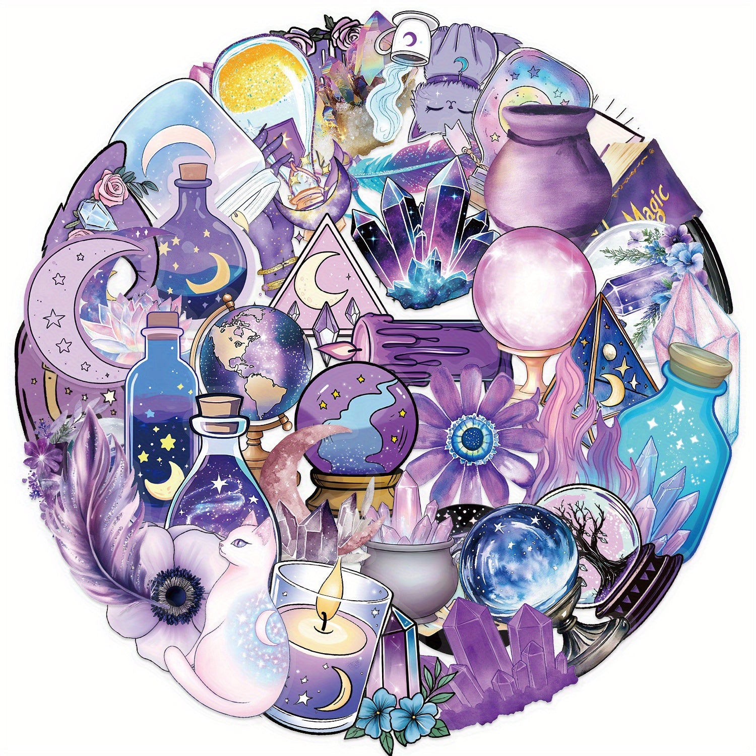 50 Transparent 2D Magical Witch Stickers for Luggage Cars Skateboards