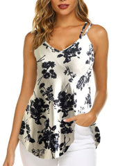 Floral Print V Neck Cami Top Sleeveless Loose Fit Women's Clothing