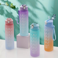 900ml Gradient Plastic Water Bottle Leakproof with Time Scale for Outdoor Sports