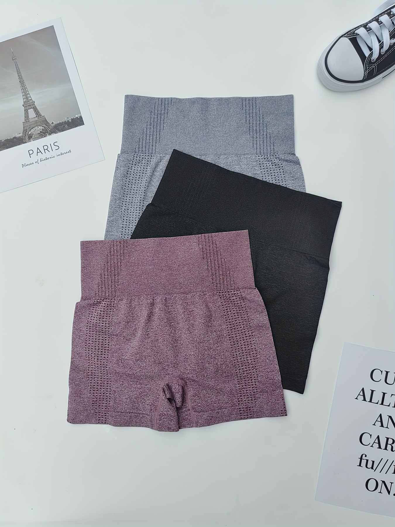 3pcs Seamless High Waist Yoga Shorts Elasticity Sports