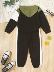 Boy's 2pcs Hoodie & Sweatpants Set Block Long Sleeve Top Casual Outfits