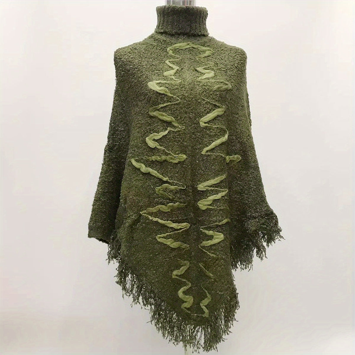 Vintage Tassel Shawl Thick Turtleneck Sweater Windproof Cape