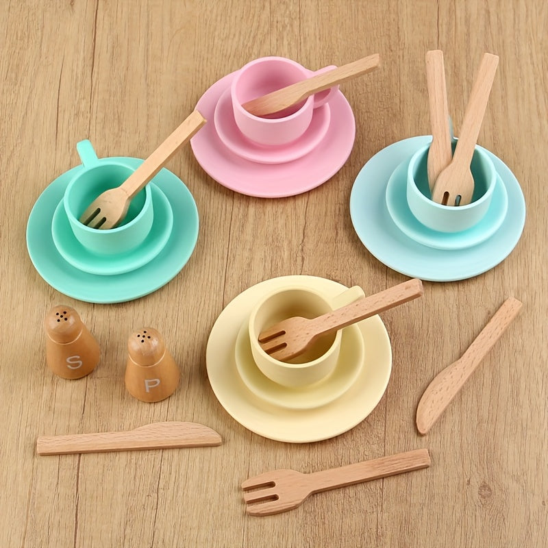 22pcs Wooden Afternoon Tea Toy Set for Kids - Kitchen Accessories Toy