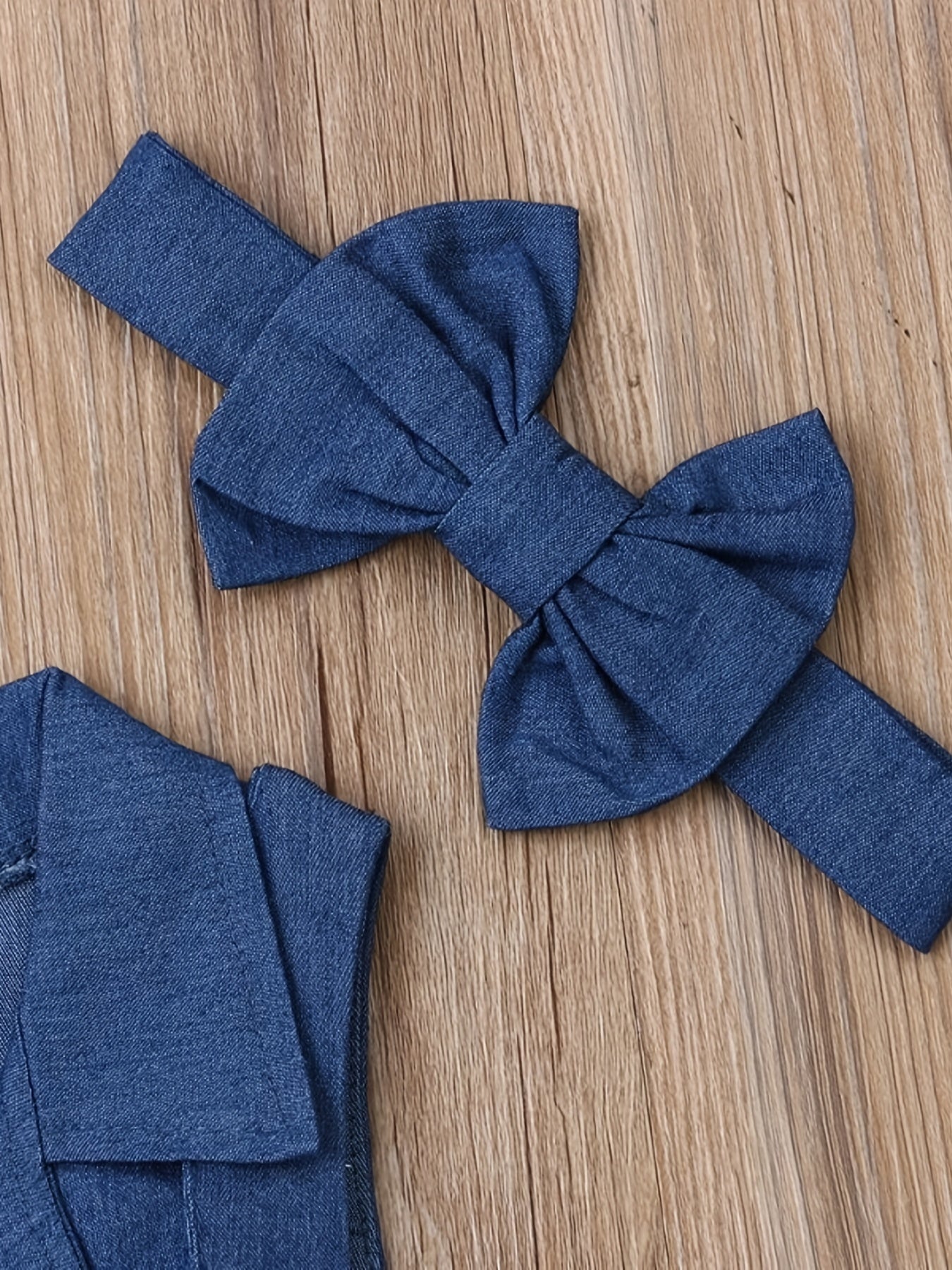 Girls Denim Romper Belted Jumpsuit & Headband Set