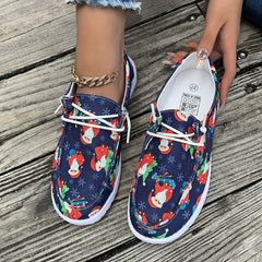 Christmas Snowman Santa Tree Cartoon Print Slip on Sneakers Lightweight Low
