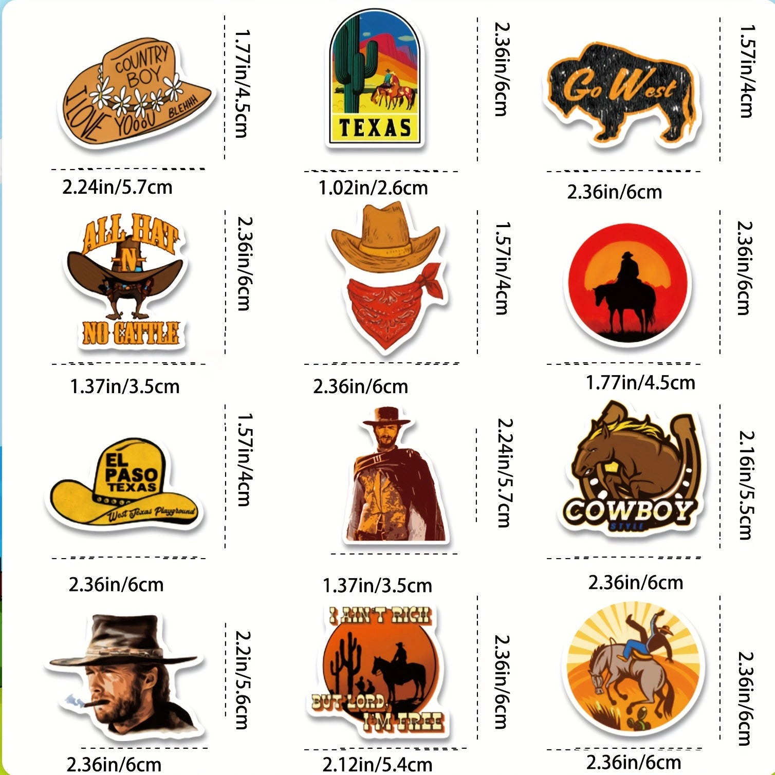 50pcs Western Cowboy Stickers For Luggage Phone Case Boys Girls Reward Stickers