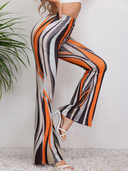 Striped Print Flare Leg Yoga Pants Wide Leg Bell Bottom Sports Leggings