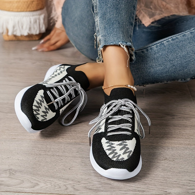 Women's Knit Sock Sneakers Breathable Mesh Lace Up Slip On Sports Shoes