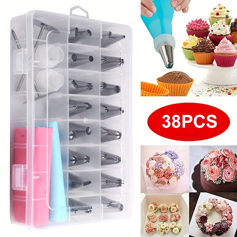 38pcs Stainless Steel Piping Nozzle Set with Storage Box for Baking