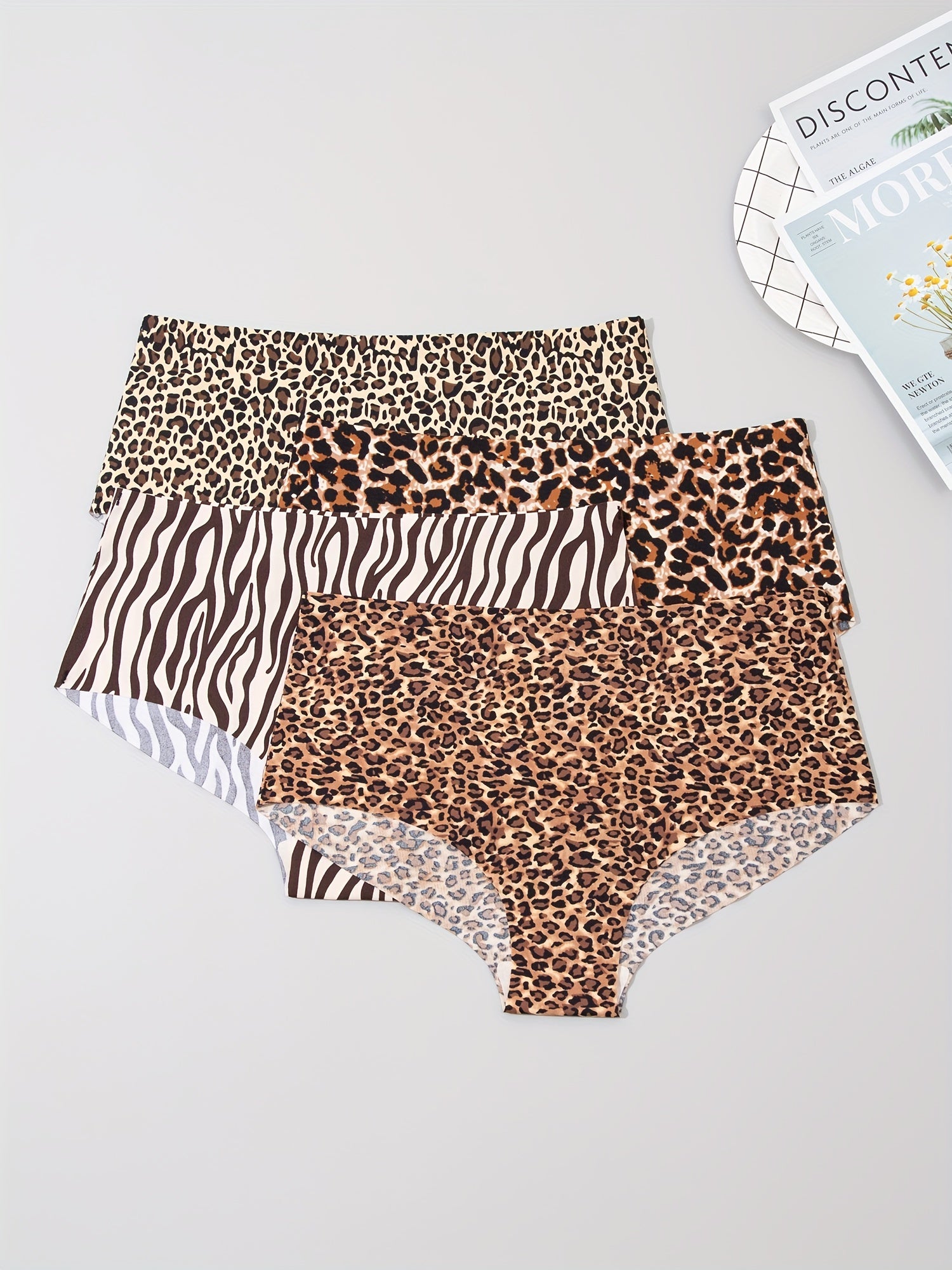 4pcs Leopard Print Panties Seamless Stretchy Women's Lingerie