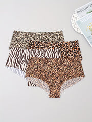 4pcs Leopard Print Panties Seamless Stretchy Women's Lingerie