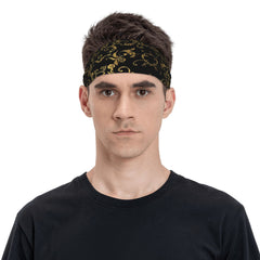 Golden Floral Pattern Sport Headband for Comfortable Wear