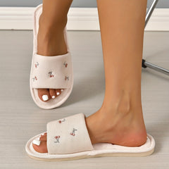 Cherry Pattern Plush Slippers Open Toe Bedroom Shoes