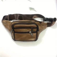 Men's Leather Waist Bag Large Capacity Crossbody Bag for Outdoor Sports