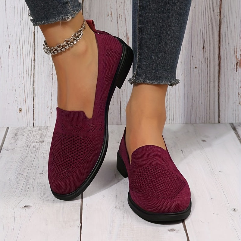 Women's Knitted Flat Shoes Soft Sole Slip On Casual Walking Shoes