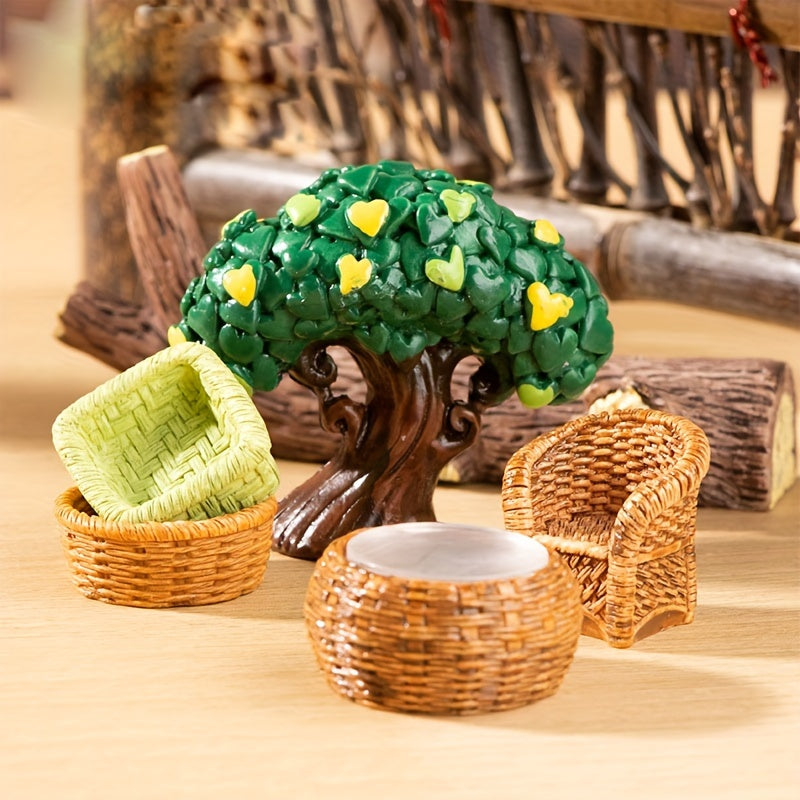 6pcs Mini Resin Basket Dollhouse Accessories