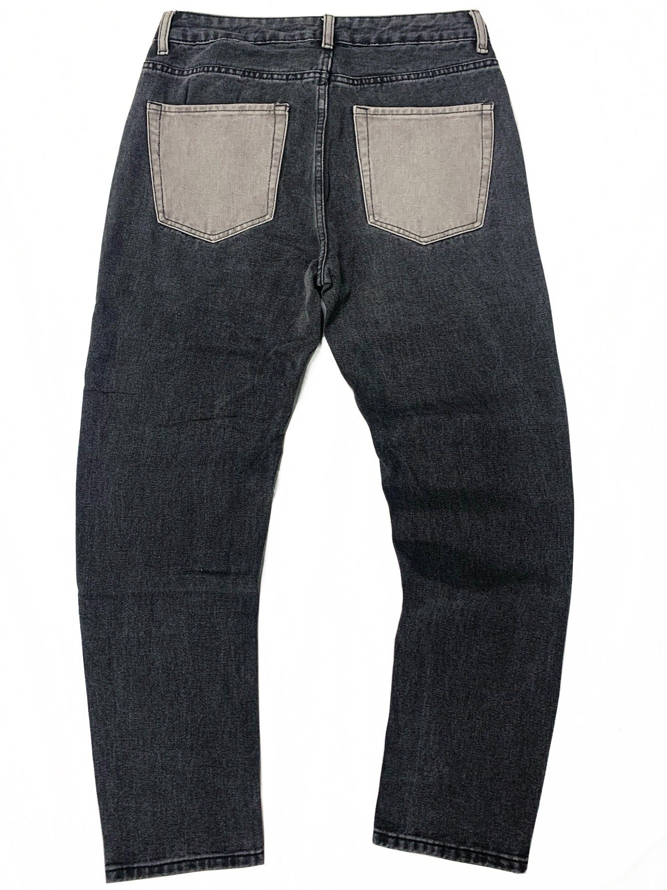 Men's Block Patchwork Pattern Jeans With Pockets