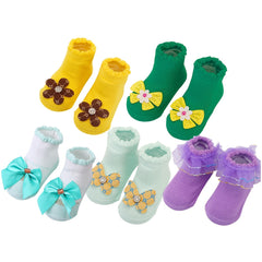 5 Pack Baby Girl Cotton Socks with Flower Bowknots
