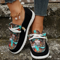 Women's Printed Canvas Shoes Lightweight Lace Up Walking Shoes