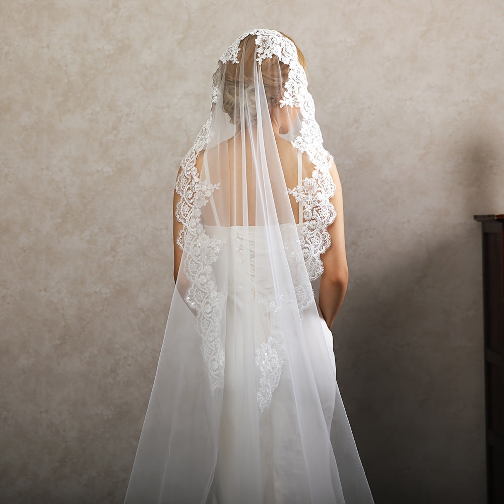 Vintage Inspired Bridal Veil Headpiece Lace Trim Wedding Accessory