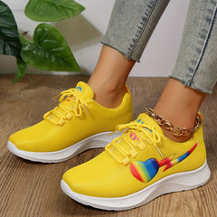 Women's Heart Pattern Sneakers Lace Up Outdoor Shoes