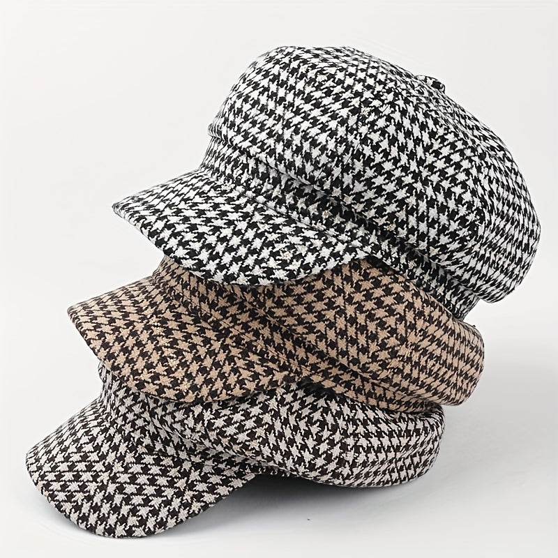 Thousand Bird Lattice Octagonal Hat Bright Silk Beret Plaid Painter Hat