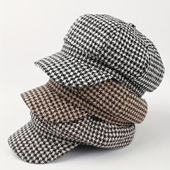 Thousand Bird Lattice Octagonal Hat Bright Silk Beret Plaid Painter Hat