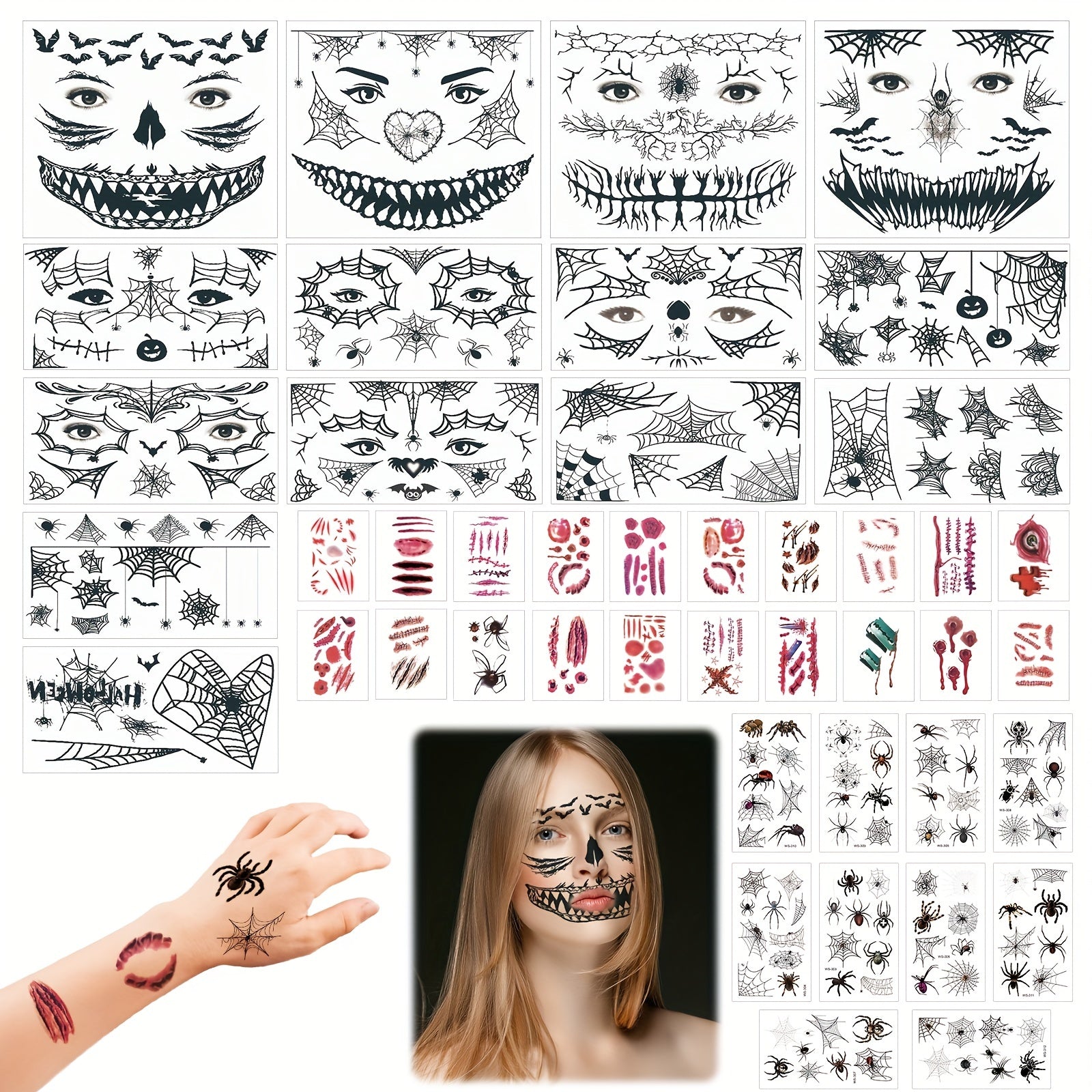 Halloween Masquerade Party Tattoo Stickers - 44 Pieces