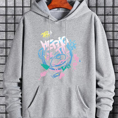 Men's Graffiti Bear Graphic Hoodie Casual Drawstring Hooded Sweatshirt