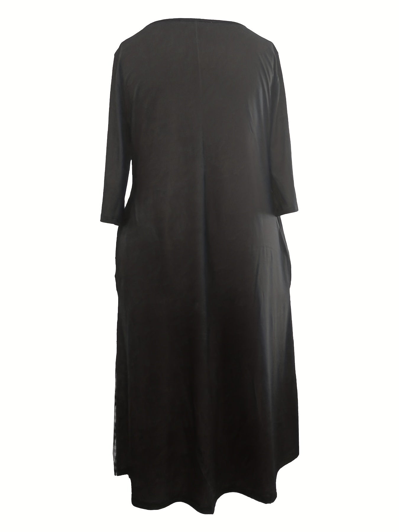 Colorblock Plaid Print Three Quarter Sleeve Round Neck Maxi Dress