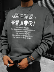 Armor Of God Print Sweatshirt Men's Casual Graphic Pullover Sweatshirt