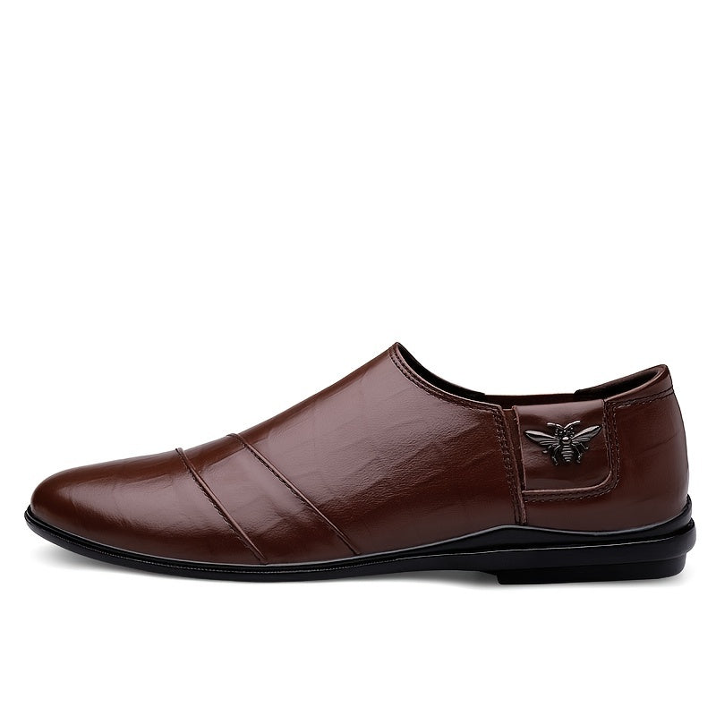 Men's Leather Loafer Shoes Lightweight Rubber Sole Casual Slip On