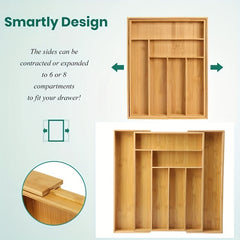 Telescopic Bamboo Kitchen Box Drawer Divider Storage Rack Organizer