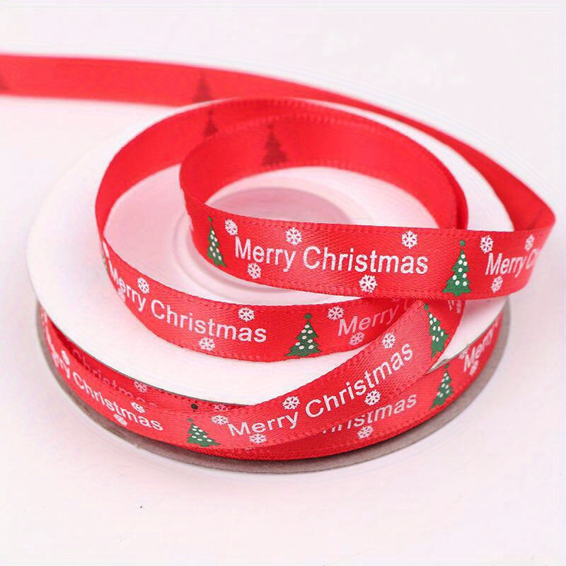 Christmas Gift Wrapping Silk Ribbon Christmas Tree Pattern Red Ribbon