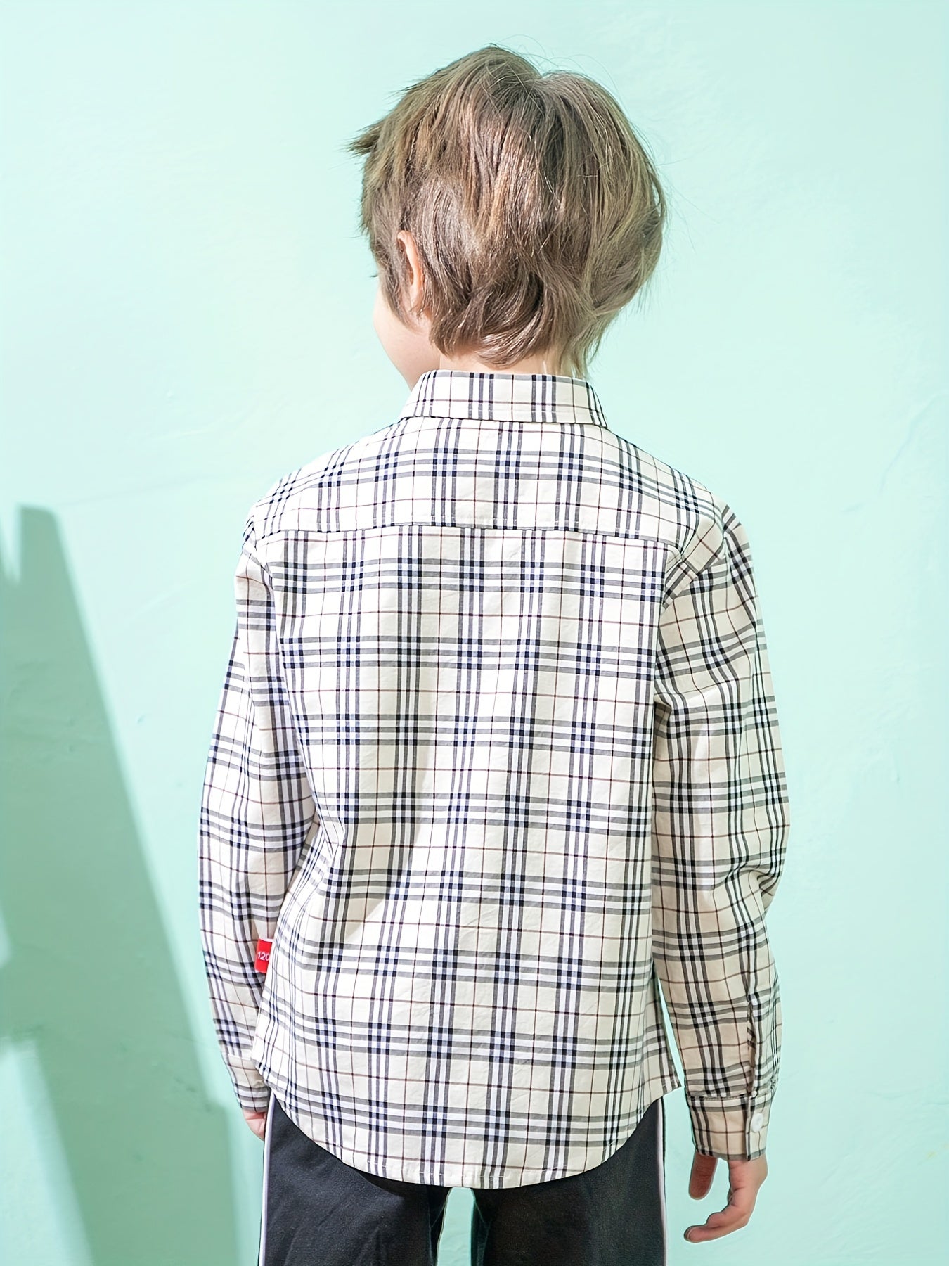 Boys Letter Print Plaid Shirts Button Down Tops Spring Fall Outwear Jacket
