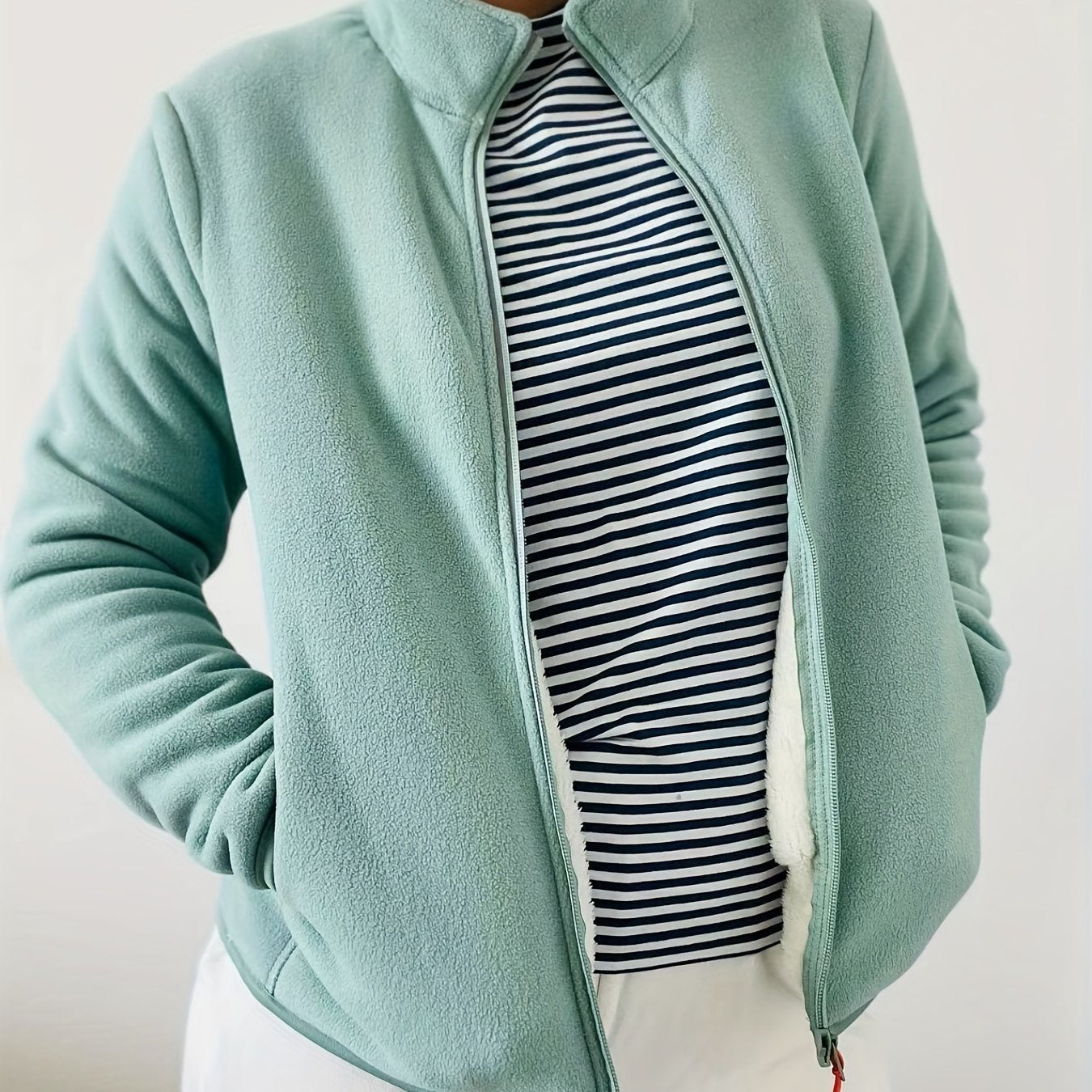 Warm Fleece Liner Outdoor Jacket Full Zip Long Sleeve Mock Neck