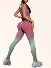 Ombre Fitness Suit Spaghetti Crop Top & High Waist Pant Set
