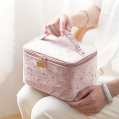 Velvet Makeup Bag with Handle Cosmetic Bags Star Pattern Toiletry Travel Bag