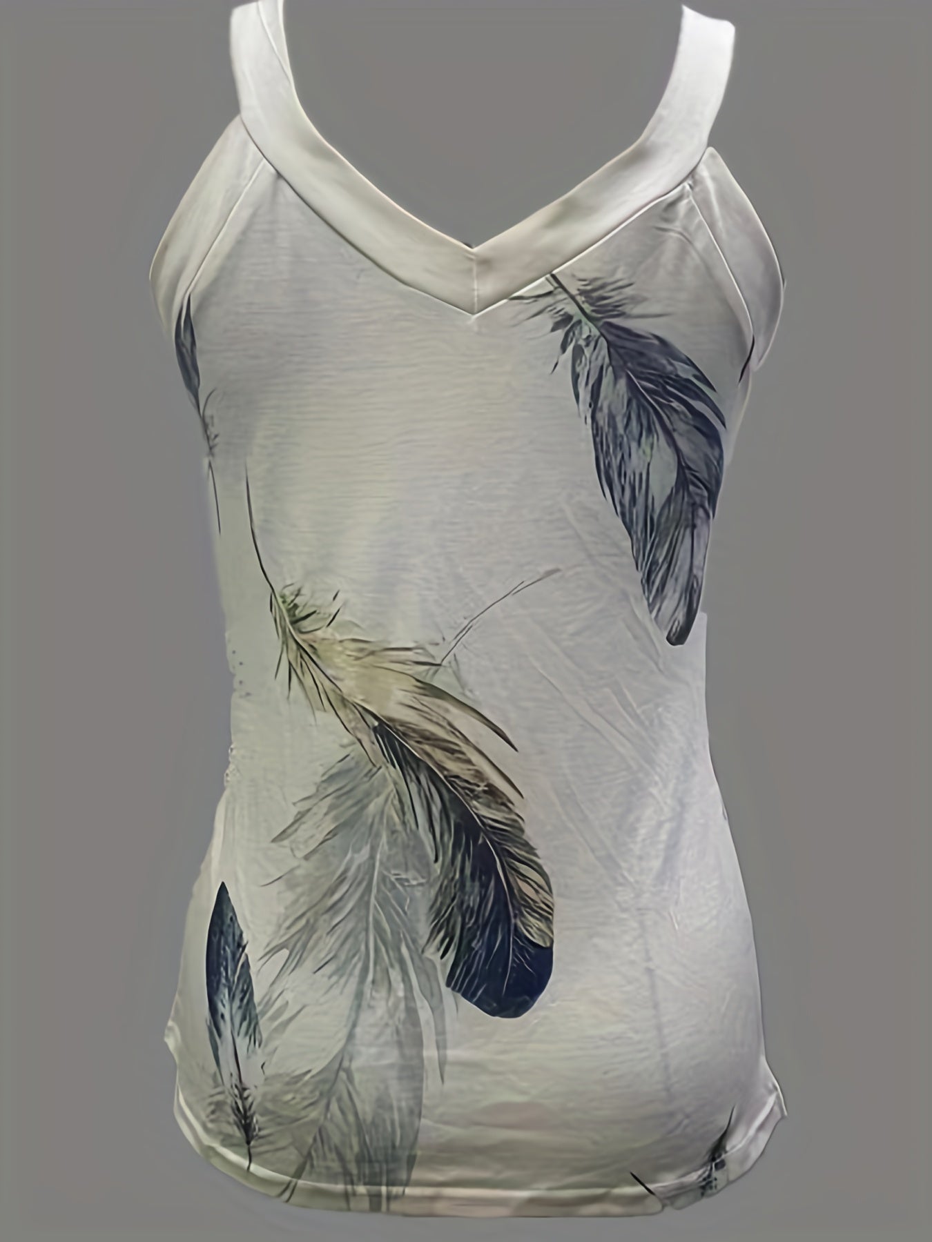 Feather Print V Neck Tank Top Sleeveless Casual Top Women's Clothing