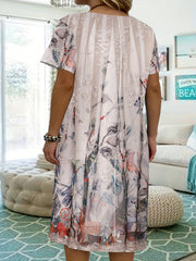 Women's Plus Floral Print Short Sleeve Round Neck Dress With Pockets