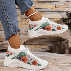 Floral Print Lace-Up Sneakers Lightweight Soft Shoes