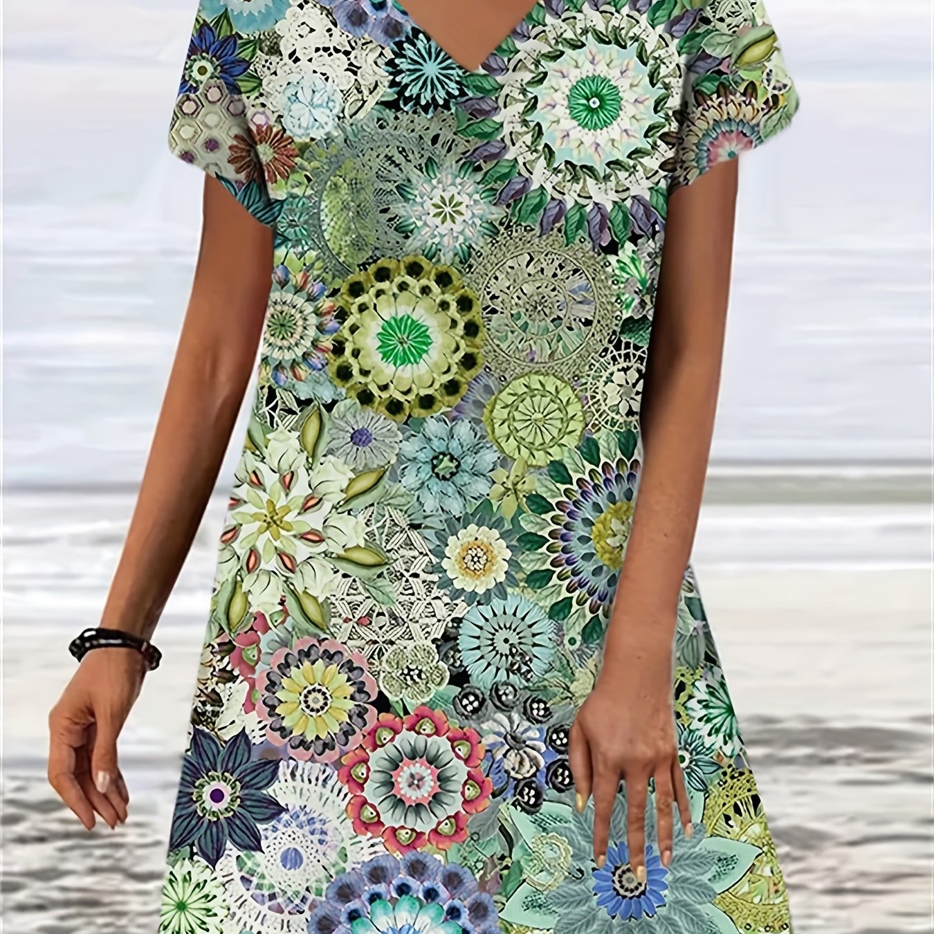 Short Sleeve V Neck Tee Dress