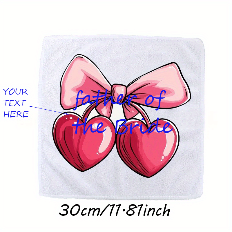 Personalized Wedding Handkerchief with Pink Bow & Heart